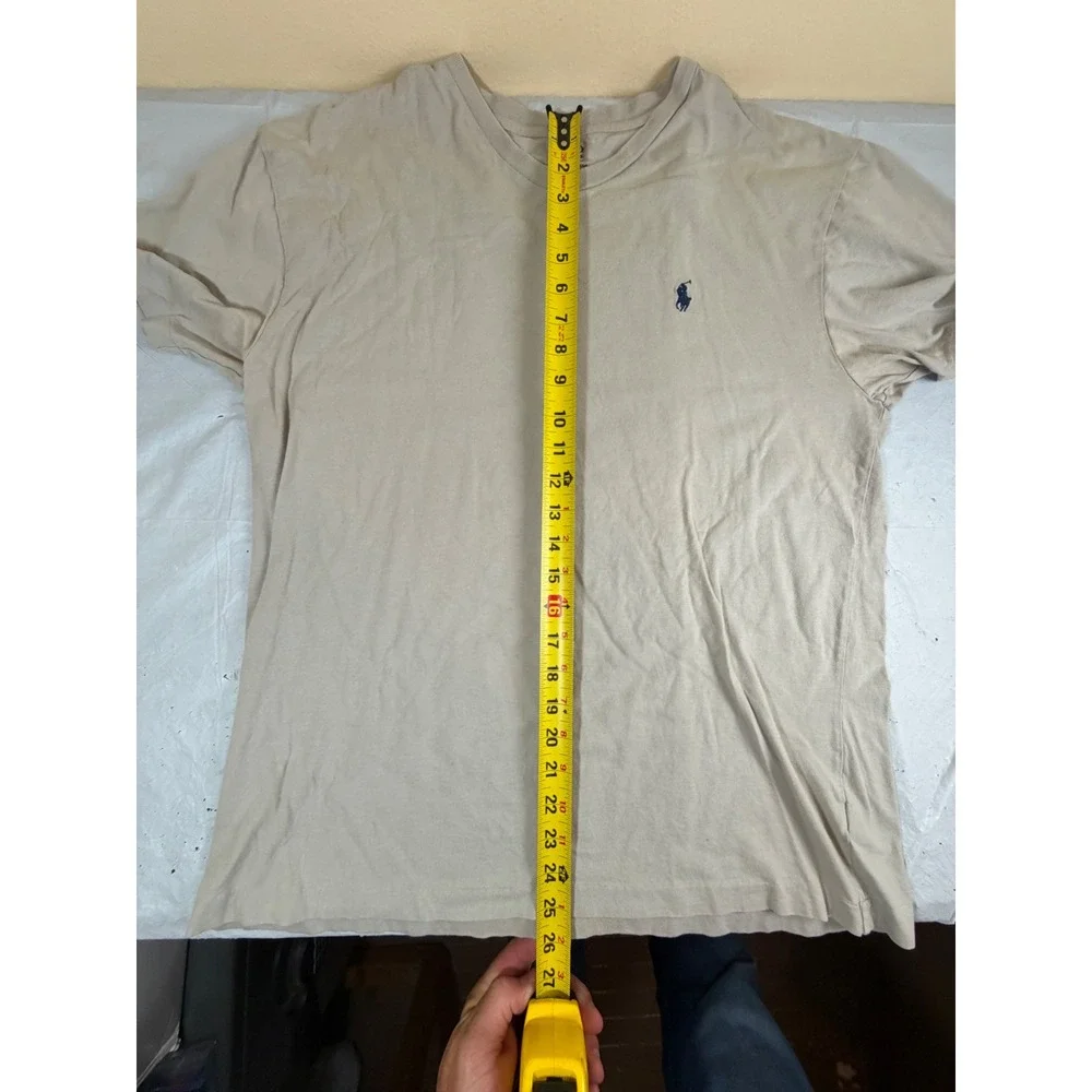 Polo Ralph Lauren Mens V-Neck T-Shirt Tan Beige Cotton Pony Logo Size M 3360